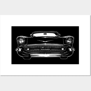 White Tri Five Chevy Sketch Art Posters and Art